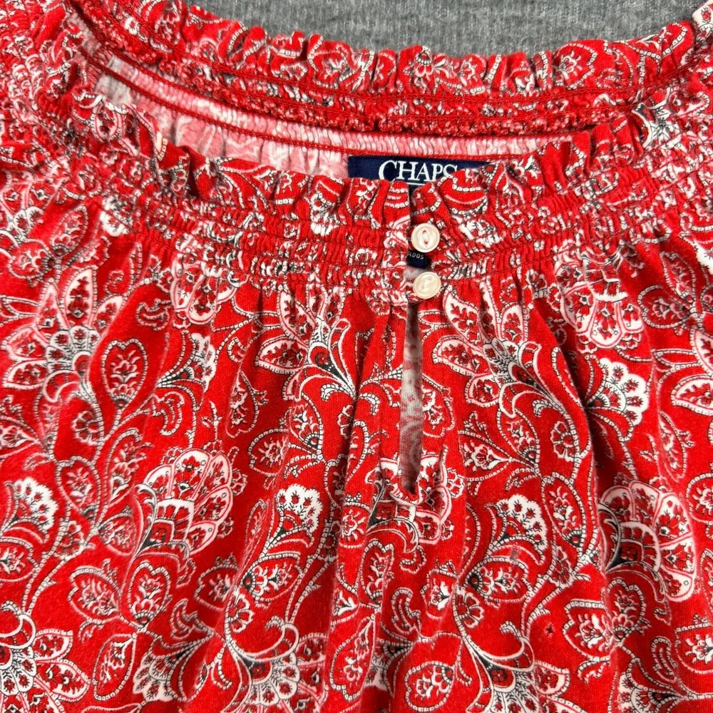 Chaps Women's 2X Red Paisley‎ Floral Cap Sleeve Blouse Top Cotton